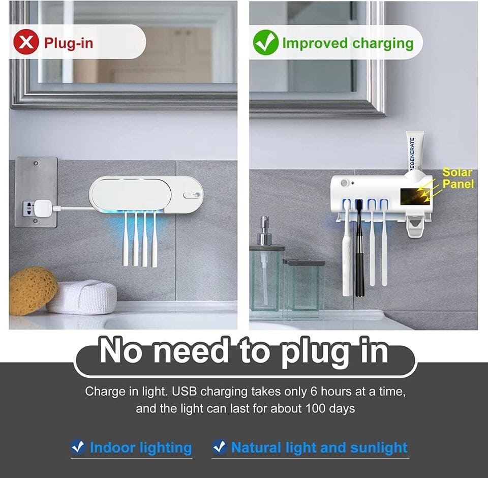 Smart UV Toothbrush Sterilizer, Ultraviolet Light Toothbrush Sterilizer, Automatic Toothpaste Squeezer Dispenser, Wall Mount Toothpaste Dispenser Home Bathroom Accessories, Electric Toothbrush Holder With Toothpaste Dispenser