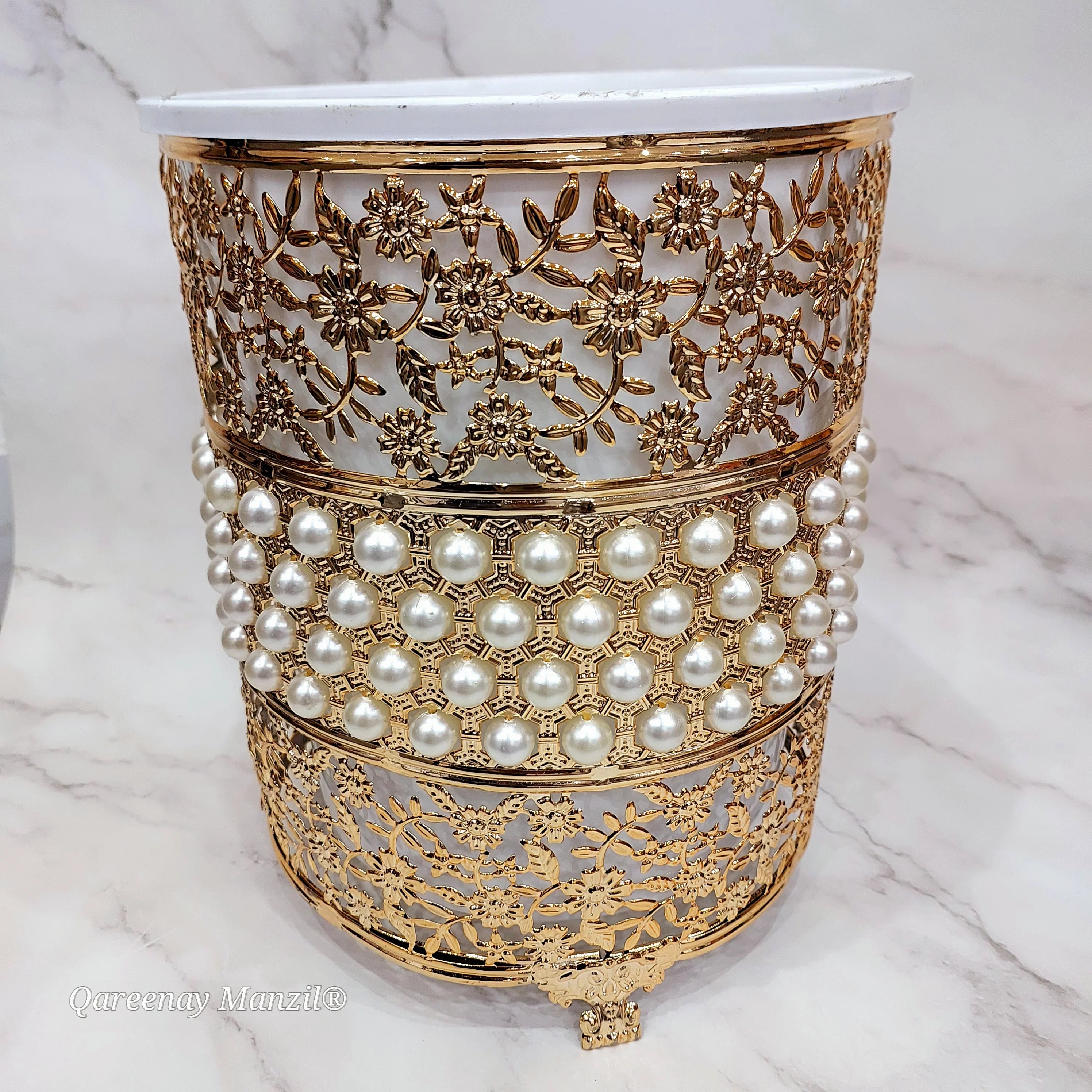 Fancy Waste Bin And Tissue Box Set, Luxury Garbage Bin With Tissue Box, Decorative Crystal Dustbin And Tissue Box