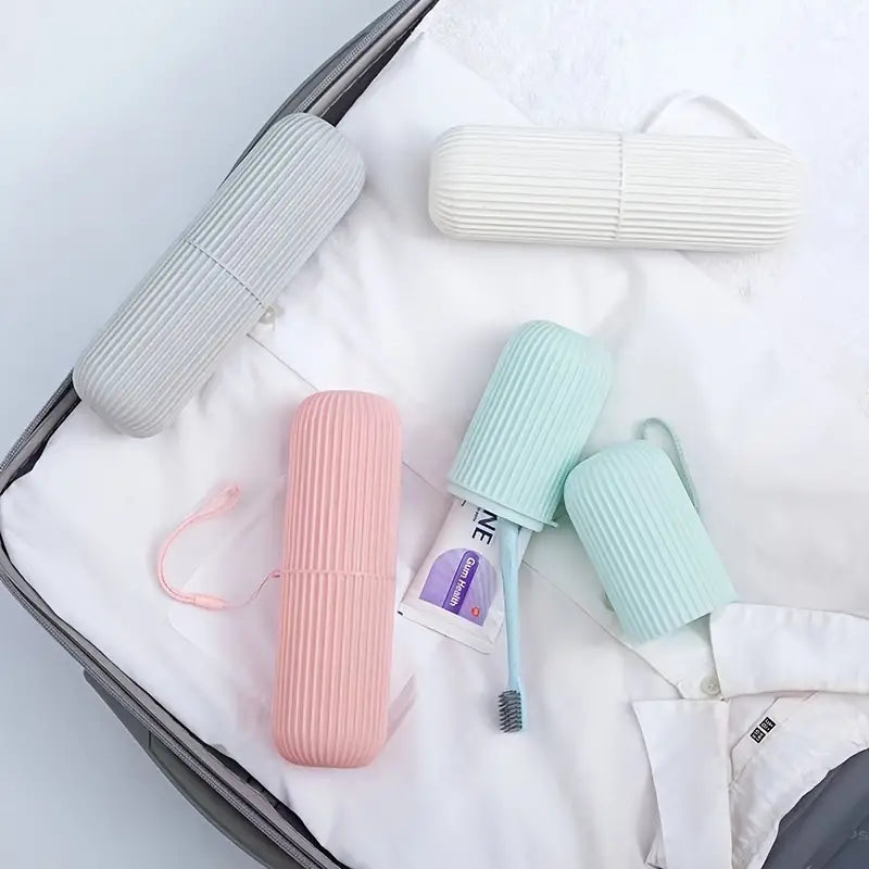 Capsule Toothbrush Holder, Travel Toiletries Storage Cup, Bathroom Storage Case, Washing Mouth Cup, Hiking Camping Plastic Toothbrush Holder, Multipurpose Capsule Shape Container Case Box