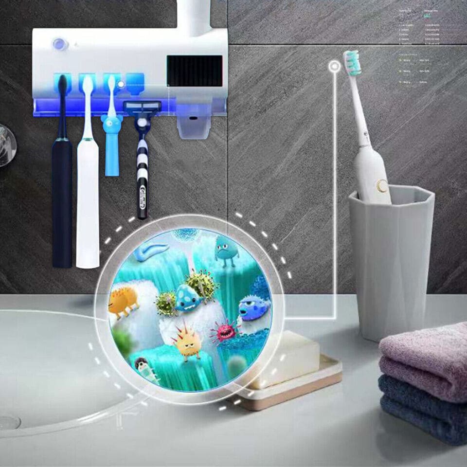 Smart UV Toothbrush Sterilizer, Ultraviolet Light Toothbrush Sterilizer, Automatic Toothpaste Squeezer Dispenser, Wall Mount Toothpaste Dispenser Home Bathroom Accessories, Electric Toothbrush Holder With Toothpaste Dispenser