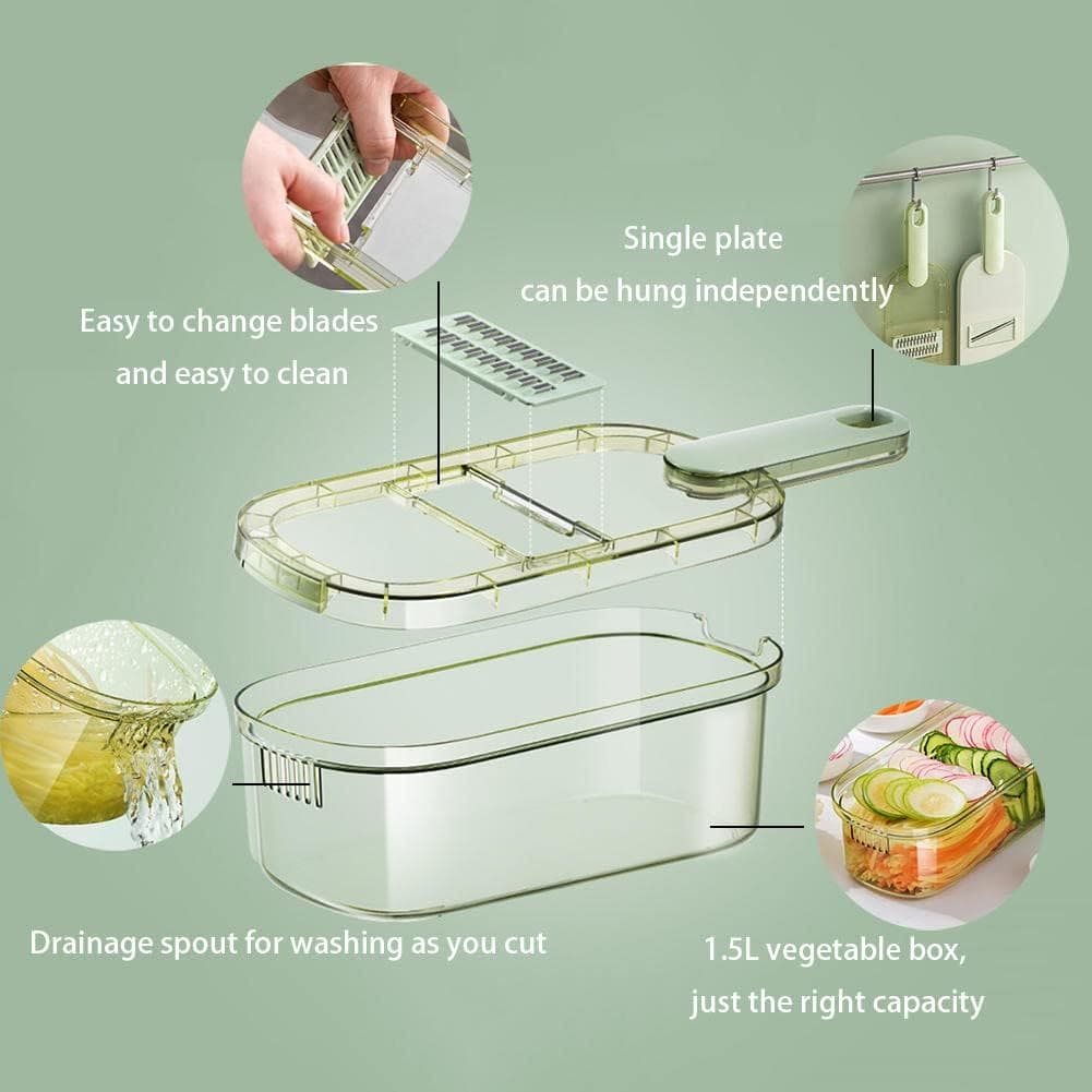 Multifunctional Vegetable Stinger, Vegetable Slicer Chopper Cutter Shredder with Storage Box,  Vegetable Cutter With Basket, Hand Guard Potato Grater With Storage, Vegetable Chopper With Container, Transparent Slicer Shredder And Cutter