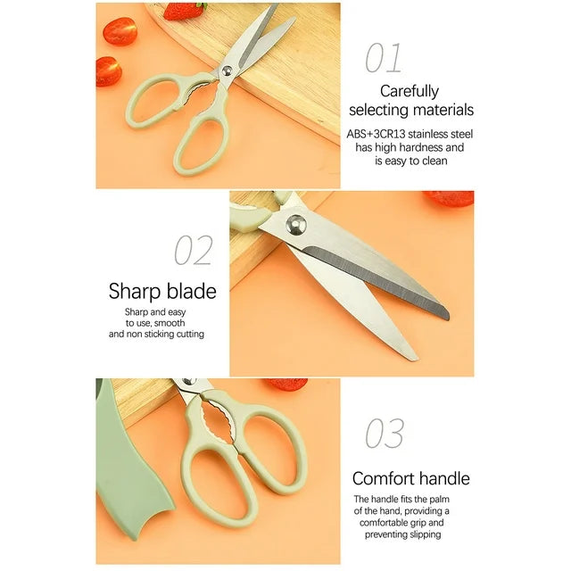 Kitchen Scissor Peelar Set, 3 In 1 Melon Planer, Wovilon Scissor And Peelar, Multipurpose Food Shear, Practical Kitchen Cutting Tool, Heavy Duty Meat Poultry,  Stainless Steel Utility for Ultra Sharp Seafood Herb Serrated