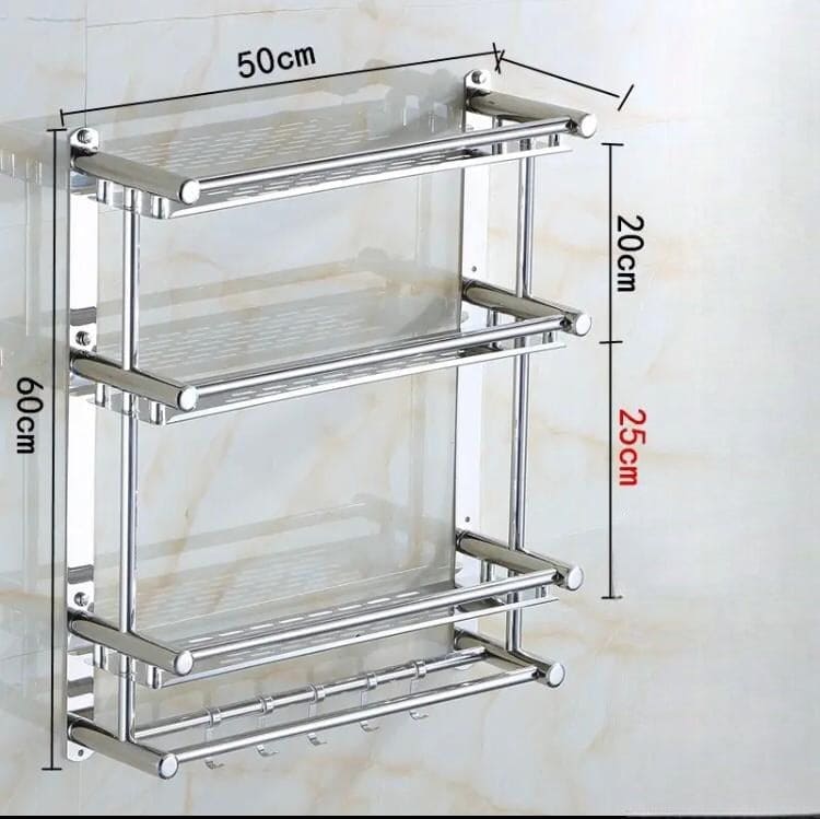 Stainless Steel Silver Towel Rack, 3 Tier Wall Mounted Steel Rack Wall Mounted Towel Rack, Movable Stainless Steel Polished Bathroom Storage Organizer, Shampoo Holder Basket, Double Layer Bathroom Toilet Towel Rack, Wall Hanging Shelf For Kitchen Bathroom