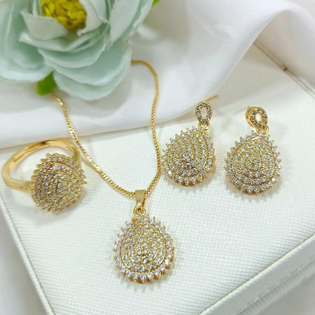 Gold Arabic Bride Jewellery Set, Hollow Women Earring Ring Necklace Set, Bridal Wedding Jewellery Set, Luxury Gold Plated Jewellery Set
