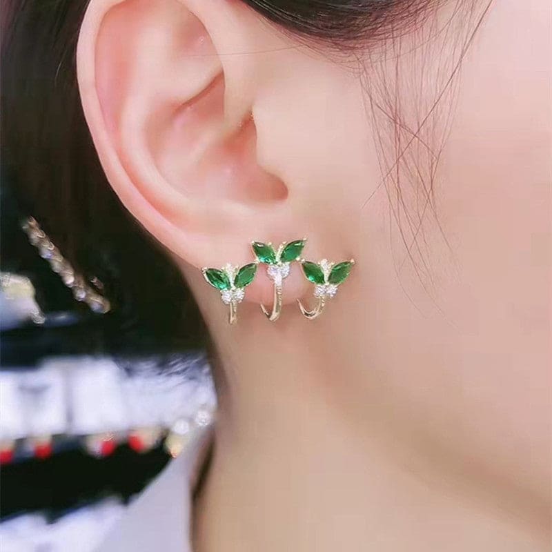 Green Crystal Butterfly Stud Earring, Green Butterfly Rhinestone Earrings, Elegant Women's Small Earrings, Classic Butterfly Rhinestone Earrings