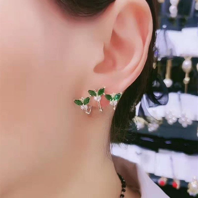 Green Crystal Butterfly Stud Earring, Green Butterfly Rhinestone Earrings, Elegant Women's Small Earrings, Classic Butterfly Rhinestone Earrings
