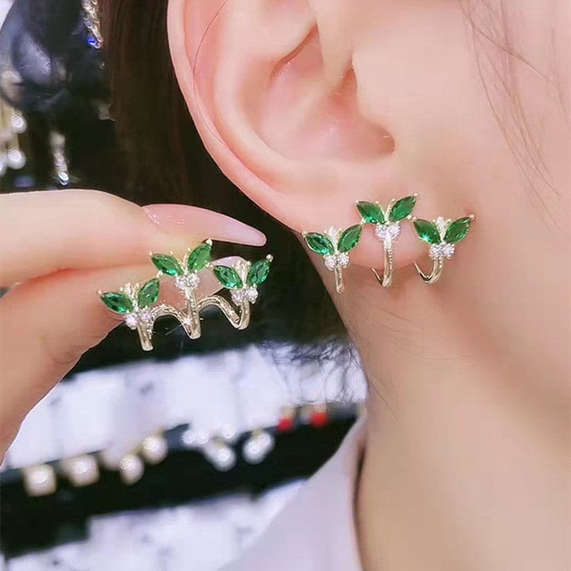 Green Crystal Butterfly Stud Earring, Green Butterfly Rhinestone Earrings, Elegant Women's Small Earrings, Classic Butterfly Rhinestone Earrings
