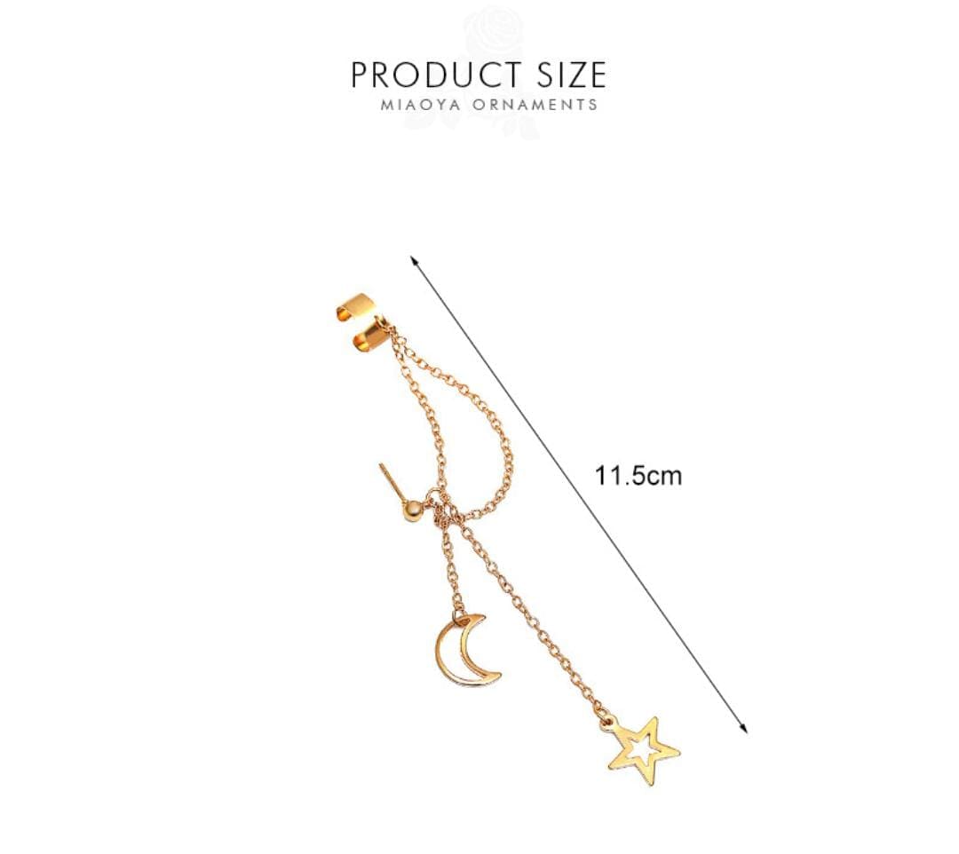 Star Moon Cuff Earring, Long Chain Earring for Women, Moon Stars Pendant, Stainless Steel Eardrop, Cartilage Long Tassel Ear Cuff, Bohemian Moon Star Clip Earrings for Women