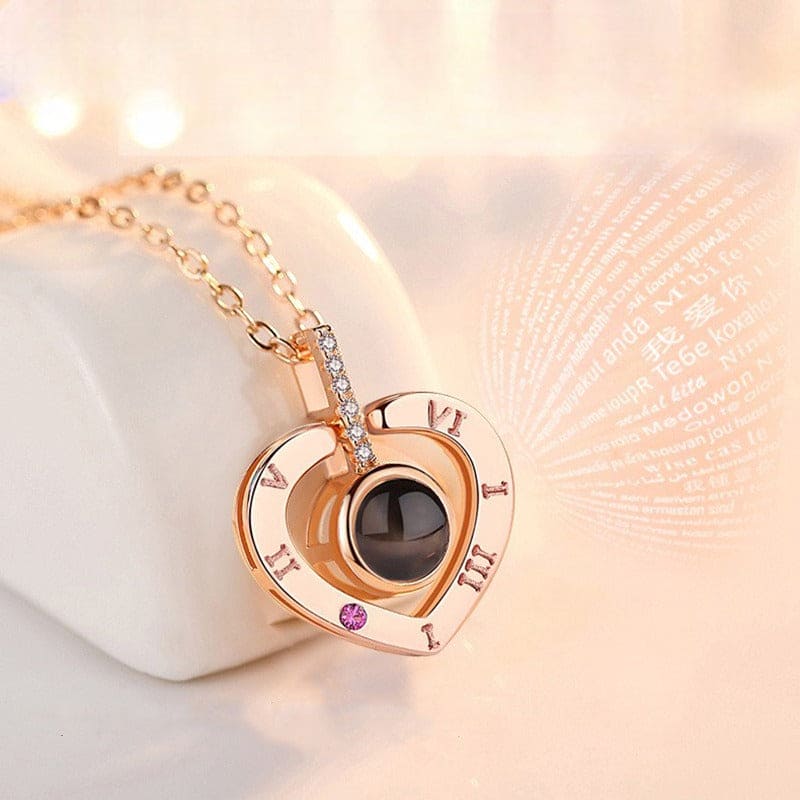 I Love You In 100 Languages Projection Necklace For Valentine Day, Crystal Loving Memory Collarbone Necklace