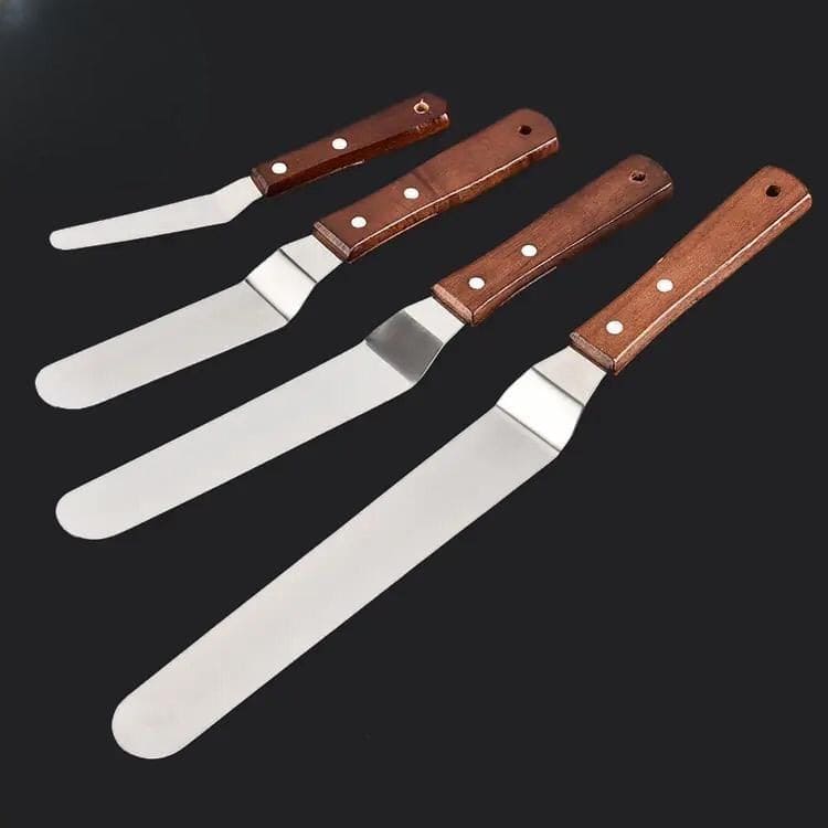 Stainless Steel Cake Icing Spatula, Professional Stainless Steel Cake Icing Spatula, Butter Cream Icing Frosting Knife, Steel Palette Knife Scraper With Wooden Handle, Offset Frosting Angled Icing Spatula, Kitchen Cake Decoration Tools