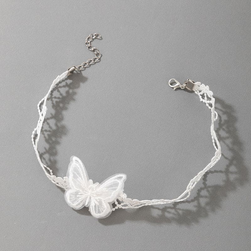 Butterfly Lace Choker Necklace, White Butterfly Choker Necklace, Lace Hollow Butterfly Clavicle Pendant Jewellery, Vintage Embroidery Butterfly Choker Necklace, Cotwin Delicate White Lace Bow Necklace