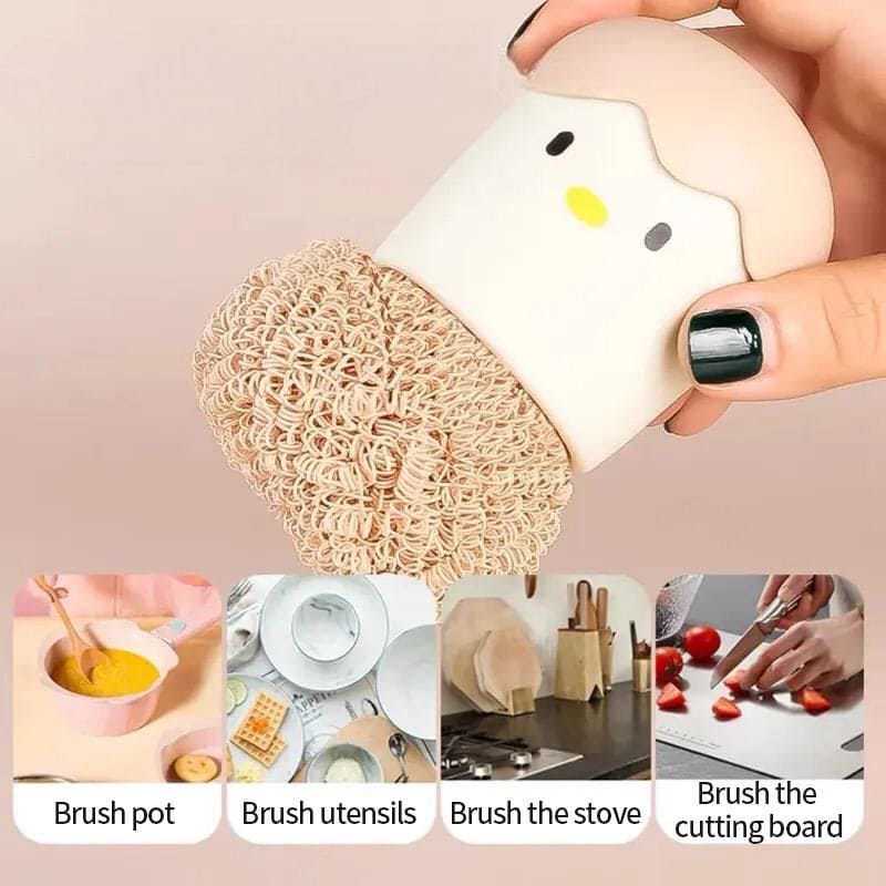 Cute Egg Kitchen Cleaning Brush, Detachable Nano Pot Washing Brush, Eggshell Chicken Dish Cleaning Brush, Stovetop Decontamination Brush Cleaning Ball With Handle, Cartoon Cleaning Ball Dishwashing Brush Pot
