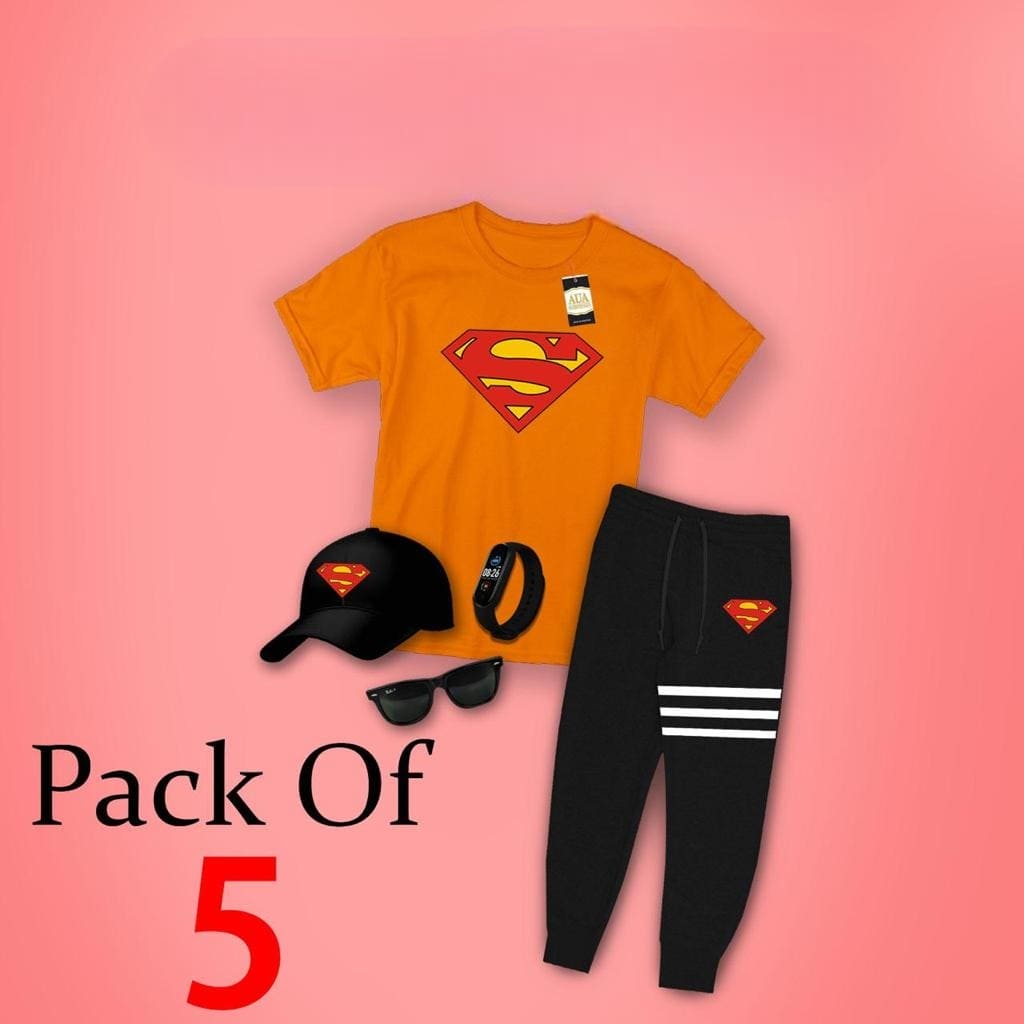 Pack Of 5 Superman Kids Printed Track Suit, Kids Track Suit With Accessories, Kids Printed Clothes