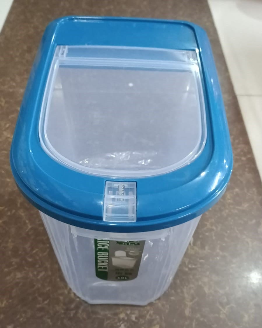 10Kg Caddy Rice Bucket With Lid, Multipurpose Grain Container, Transparent Cereal Food Jar, Dry Food Storage Box, Food Tank Rice Organizer, Kitchen Food Bin With Locking Lid