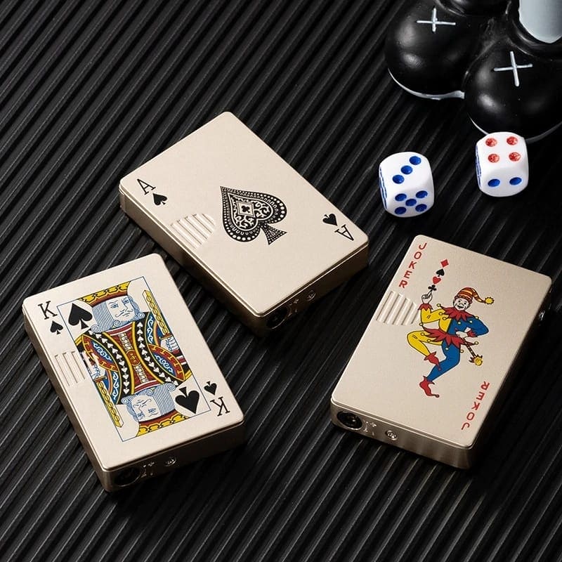 Poker Card Metal Lighter, Creative Jet Flame Pocket Lighter, Windproof Playing Card Lighter, Windproof Outdoor Lighter, Cool Gadget Pocket Lighter, Flame Dazzling Butane Lighter