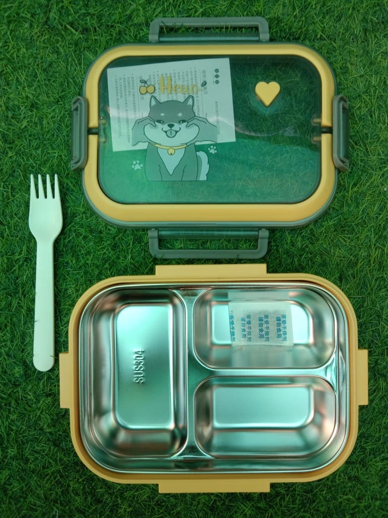 Bento Box With Handle, 3 Compartment Steel Food Container, Portable 3 Grid Dividing Serving Plate, Student Sealed Lunch Box, Stainless Steel Outdoor Food Container