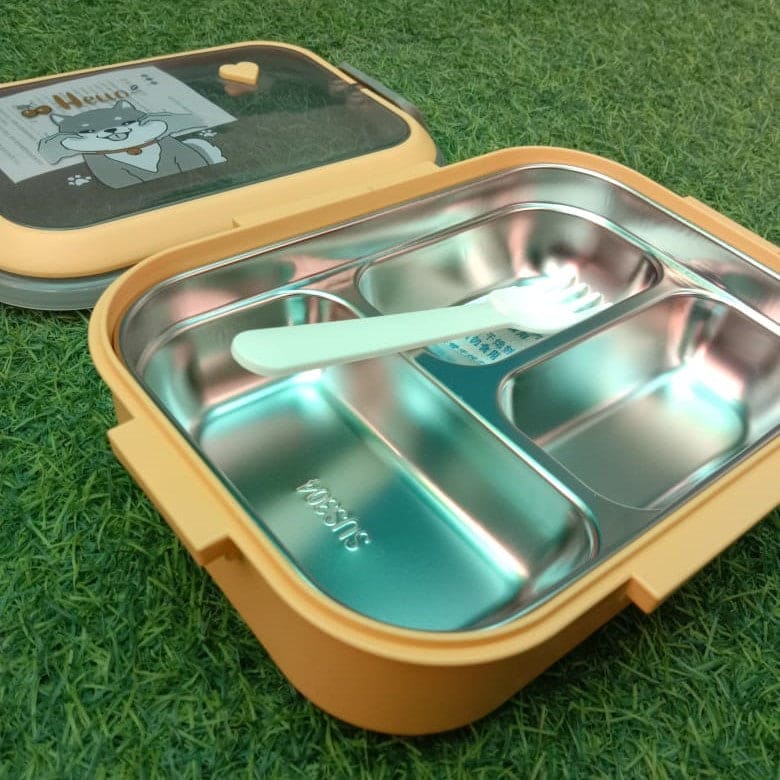 Bento Box With Handle, 3 Compartment Steel Food Container, Portable 3 ...