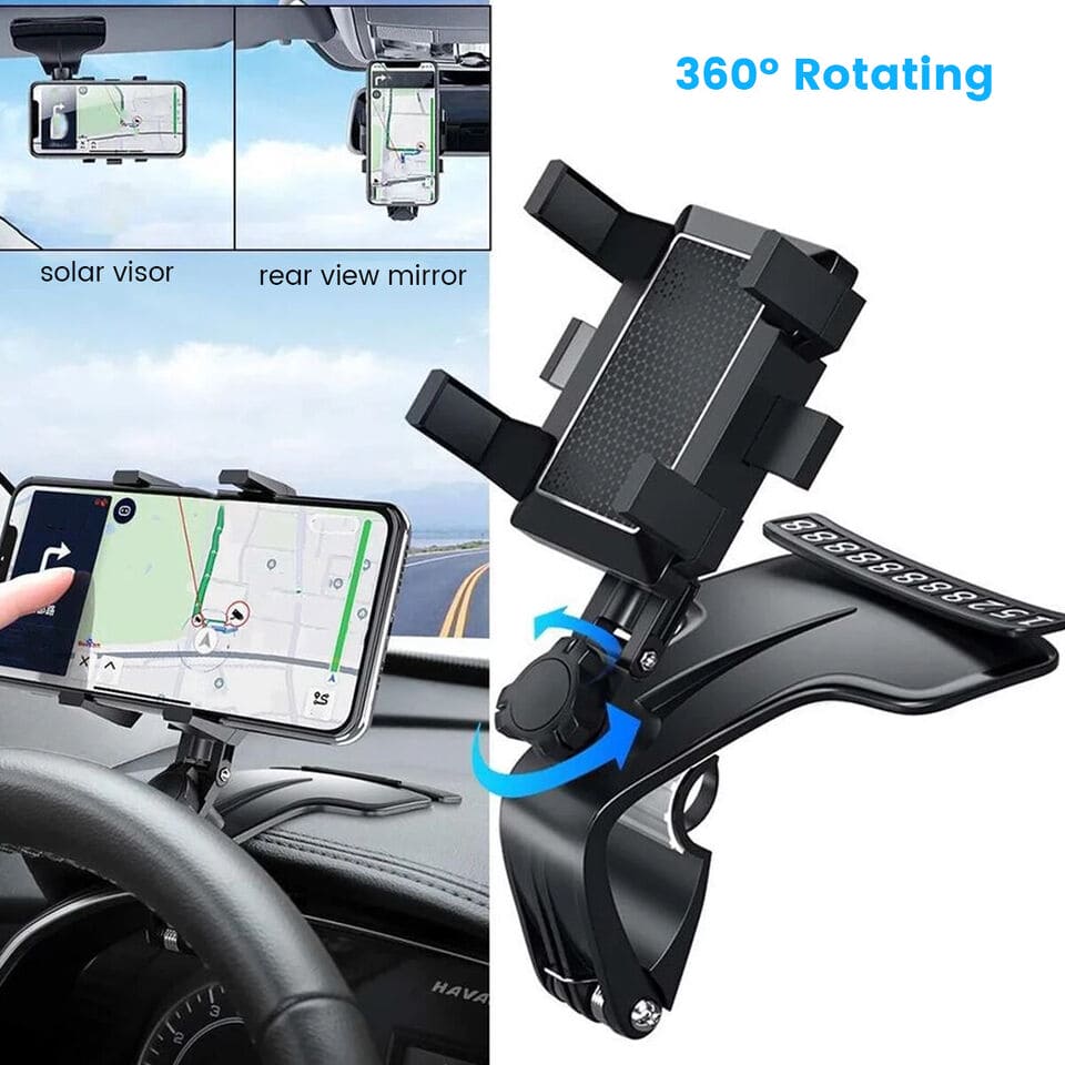 Dashboard Mobile Holder, Universal Phone Suction Bracket, 360 Adjustable Rotating Mount Holder, Multipurpose Cell Phone Stand, 360 Degree Rotating GPS Navigation Bracket, Car Dashboard Rear View Mirror with 360° Spring Clip