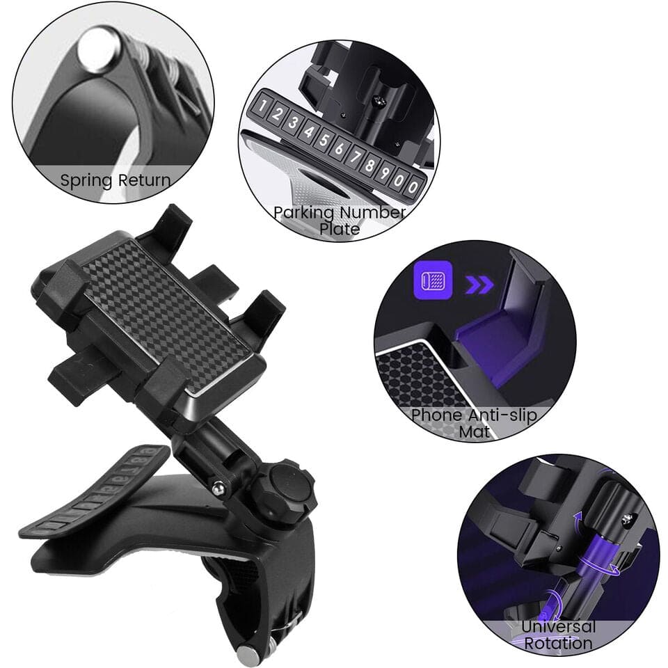 Dashboard Mobile Holder, Universal Phone Suction Bracket, 360 Adjustable Rotating Mount Holder, Multipurpose Cell Phone Stand, 360 Degree Rotating GPS Navigation Bracket, Car Dashboard Rear View Mirror with 360° Spring Clip
