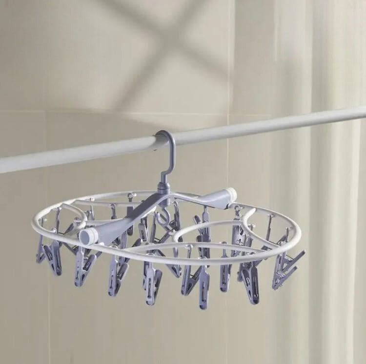 Foldable Cloth Hanger, Multi Clip Socks Drying Rack, 20/32 Windproof Plastic Drying Rack, Dormitory Balcony Clothes Hanger, Artifacts Drying Hooks, Multifunctional Laundry Rack