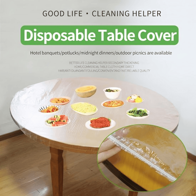 Set Of 10 Disposable Table Cloth, PVC Round Waterproof Cover, Transparent Elastic Edged Tablecloth, Home Disposable Table Protection Cover