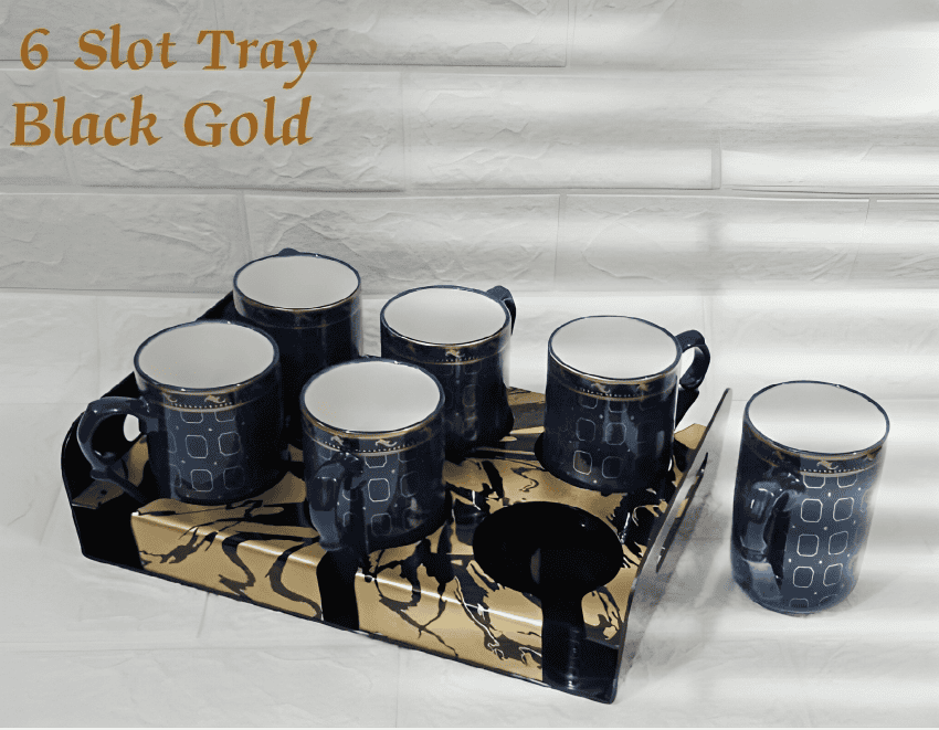 6 Slot Glass Holder Tray, Acrylic Glass Serving Tray, 6 Slot Tray with Cutout Handles, Cup Display for Kitchenware