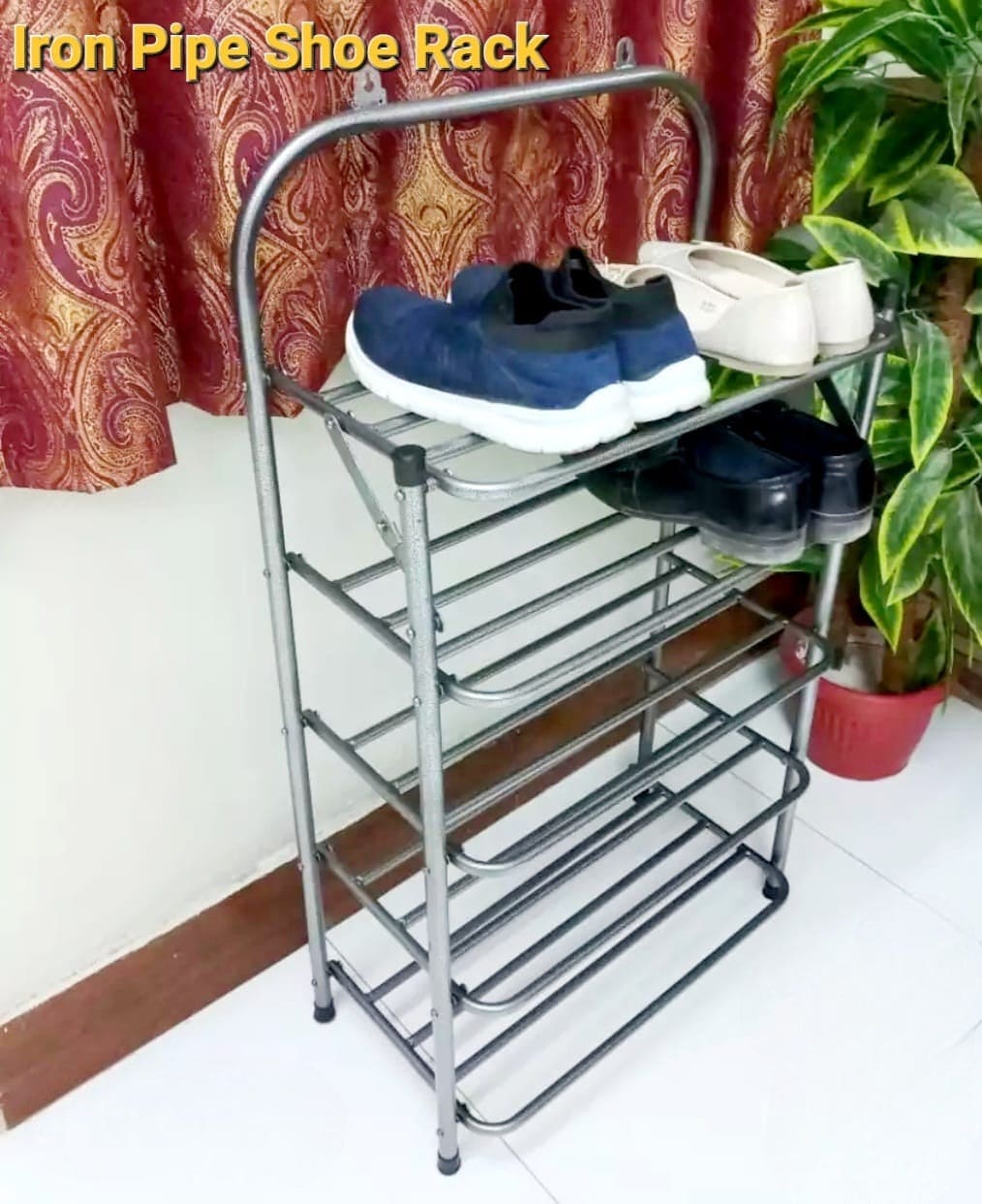Folding Shoe Rack, Iron Pipe Multi Tier Shoe Rack, Multifunctional Storage Organizer, Dormitory Door Simple Shoe Organizer,