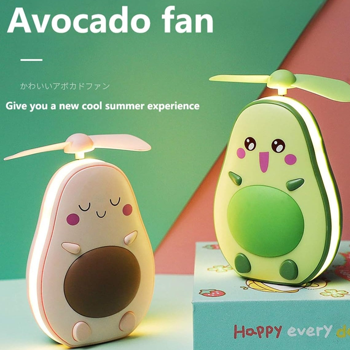 Avocado Mini Cooler Fan, Handheld Fan with Fill Light Mirror, USB Pocket Silent Small Fan, Mini Portable Pocket Fan, Cool Air Hand Held Travel Cooler Cooling Fan