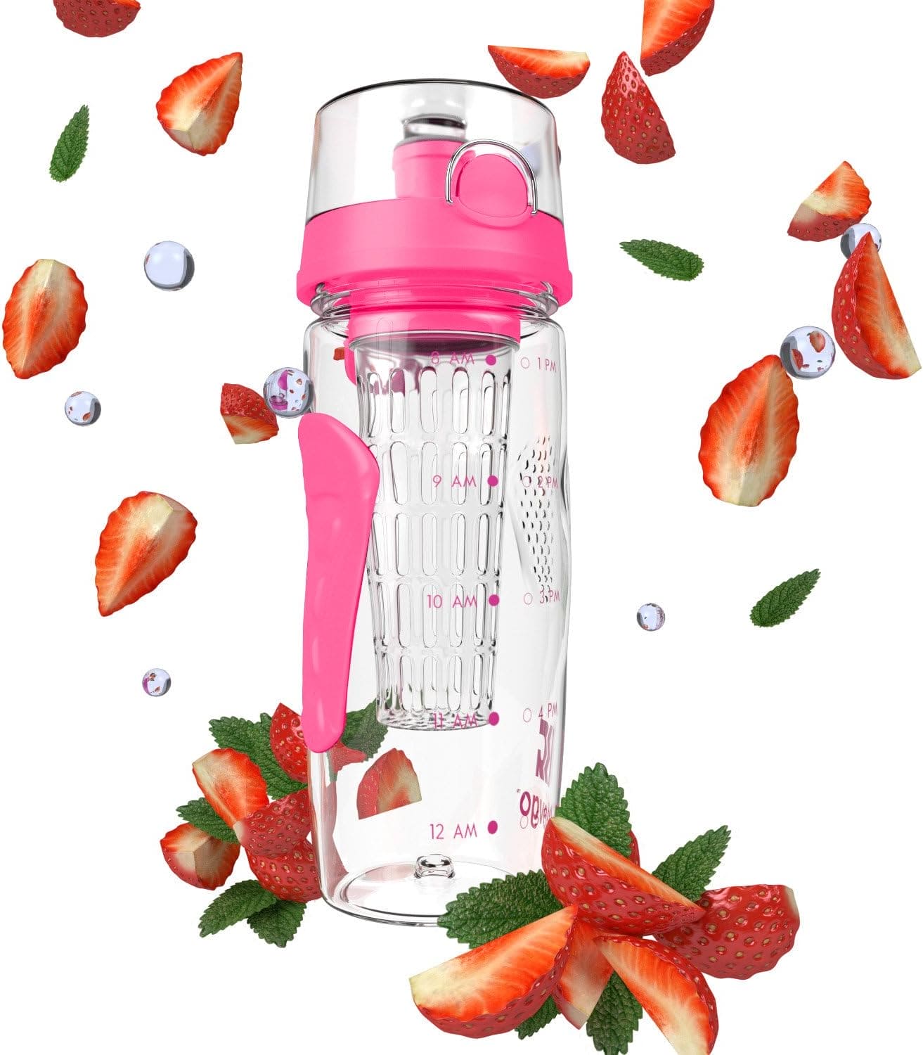 Aqua Time Infuser Water Bottle, 1L Time Tracker Bottle With Cleaning Brush, Acrylic Detox Sports Water Bottle, Triton Sports Bottle with Flip Top Lid, Fruity infusing Water Bottles for Women & Men -