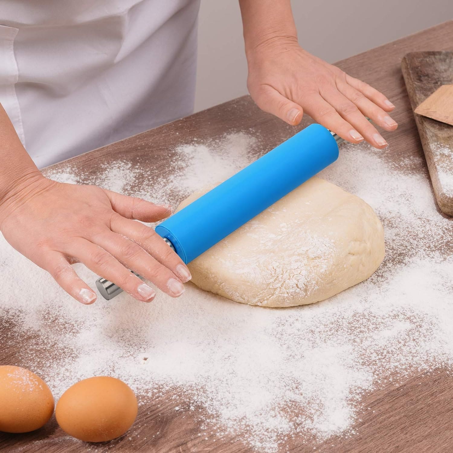 Metal Kitchen Roti Belan, Silicone Flour Stick Rolling Pin, Steel Handle Dough Roller, Non-Stick Dough Roller