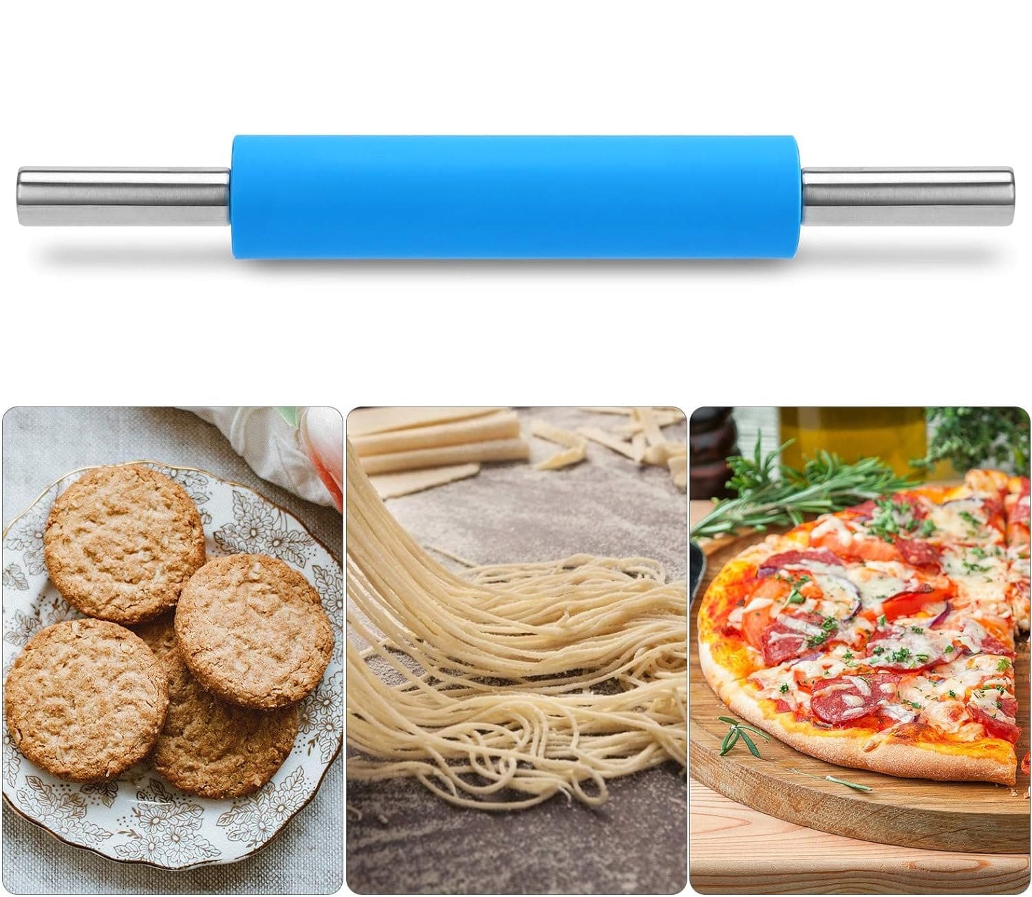 Metal Kitchen Roti Belan, Silicone Flour Stick Rolling Pin, Steel Handle Dough Roller, Non-Stick Dough Roller