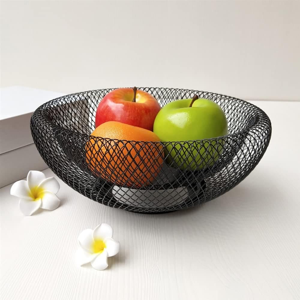 Dual Mesh Fruit Basket, Metal Countertop Fruit Holder, Nordic Round Storage Table Basket, Decorative Bowl for Fruit, Vegetables, Appetizer Holder, Double Layer Creative Snack Bowl