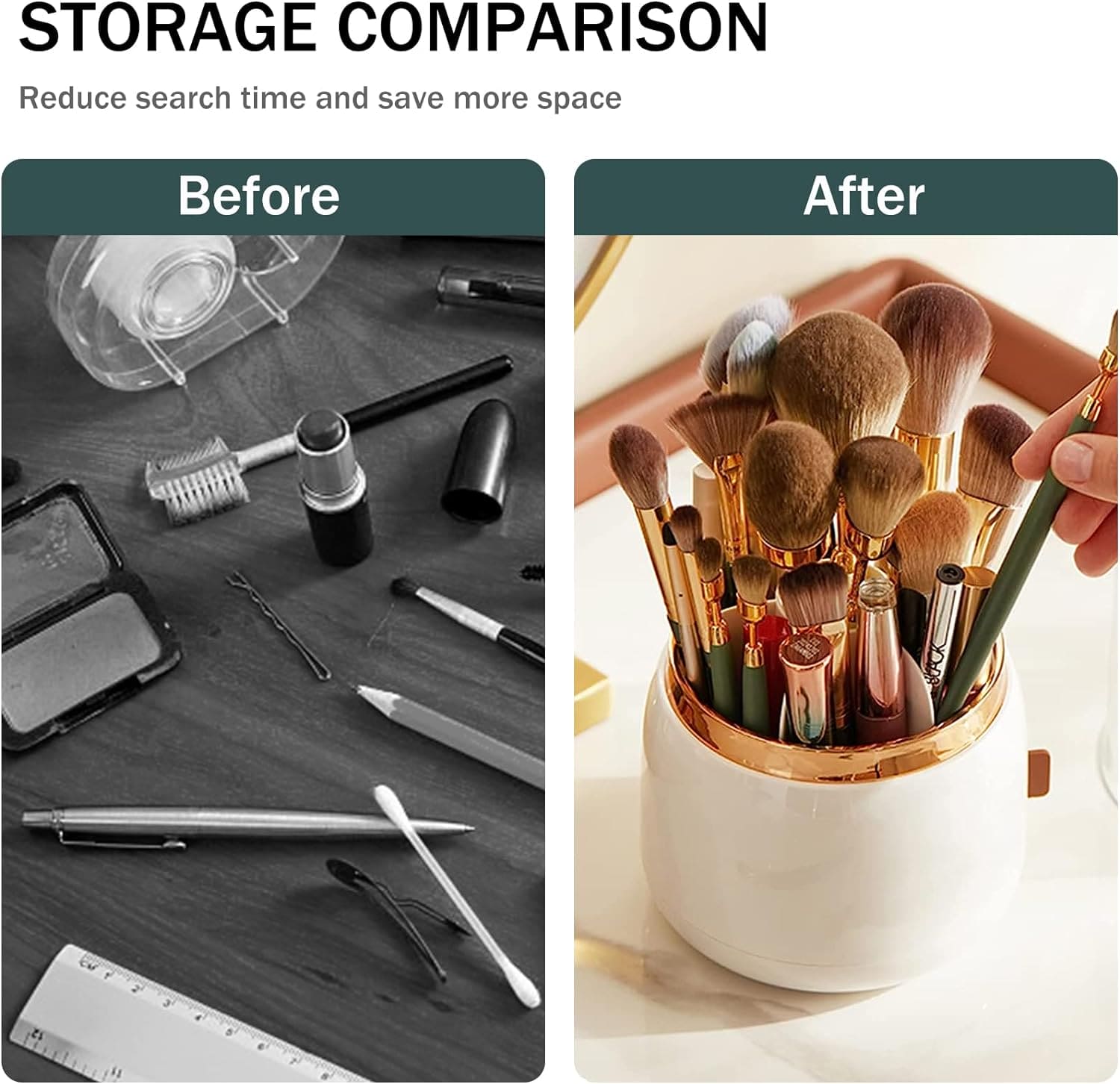 Fancy 360° Rotating Makeup Brushes Holder, Portable Desktop Makeup Brush Organizer With Lid, Desktop Makeup Brush Storage Bucket, Lipstick Eyebrow Pencil Holder, Vanity Dressing Table Brush Display Box, Acrylic Dust Free Waterproof Makeup Container