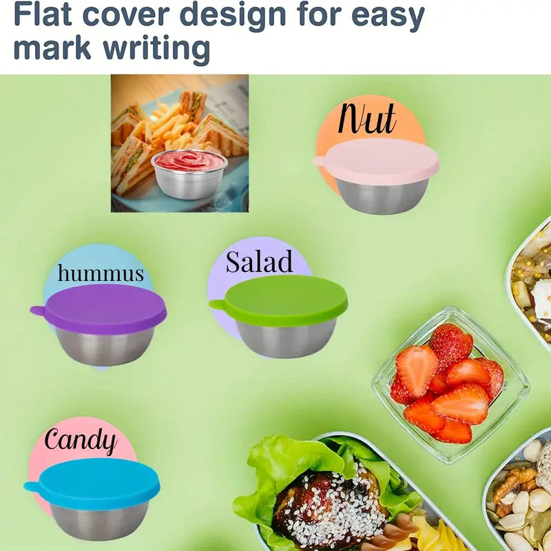 Set Of 3 Colorful Lid Steel Bowl, Bento box Sauce Container with Lid, 304 Stainless Steel Salad Dressing Container, Stackable Food Storage Box Bowl With Lids