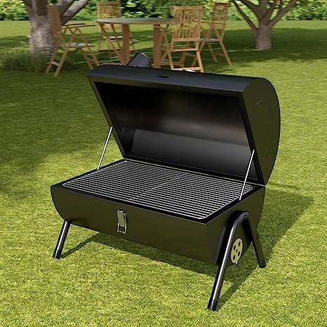 Round Folding BBQ Grill, Outdoor Tabletop Barbecue Grill, Multifunctional Portable Charcoal Grill, Compact Camping Grills for Outdoor Cooking, Smokey Charcoal Grill, Small Charcoal BBQ Grill Kitchen Cooking Tools, Counter Top Double Sided BBQ Oven
