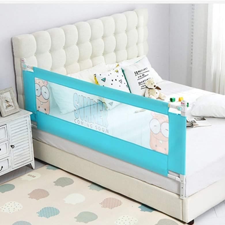 Children Bed Barrier, Baby Bed Safety Guard, Fence Guardrail Security, Foldable Baby Bed Fencing Gate, Crib Adjustable Safety Kids Rails, Safety Protection Guard Beige for Toddler, Up & Down Falling Protector Bed Rails for Kids
