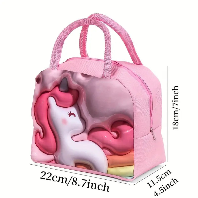 3D Thermal Lunch Bag, Cartoon Bento Bag, Large Capacity Lunch Bag with Foil Insulation, Handheld Insulated Lunch Box Bag, Children Cute Lunch Box Bag, 3D Printed Lunch Bag, Waterproof Oxford Lunch Box Bag
