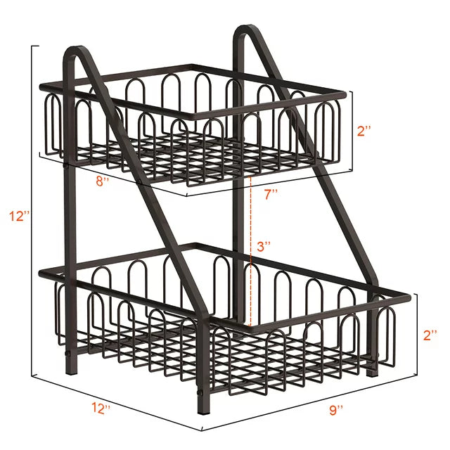 Multifunctional Countertop Basket, 2-Tier Countertop Fruit Basket Bowl, Vegetable Bread Storage Basket for Kitchen, Dining Table, Kitchen Pantry Organizers Shelf