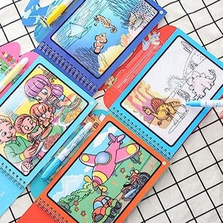 Reusable Magic Water Book, Creative Children Magical Drawing Books with Pen, Water Reveal Activity Book for Kid, Painting Color Wonder Coloring Book, Child Educational Toy Magic Book Water Painting