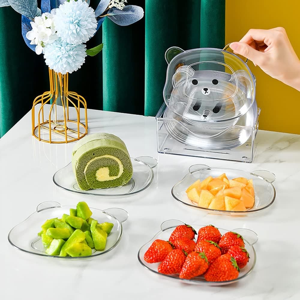 Set Of 8 Bear Spit Bone Dish, Mini Cute Cartoon Shape Serving Plate, Little Bear Dinner Plate, Reusable Plastic Snack Dish, Kitchen Tableware Food Plate, Multifunctional Dessert Nut Fruit Cake Snack Tray, Table Garbage Spit Bone Dish