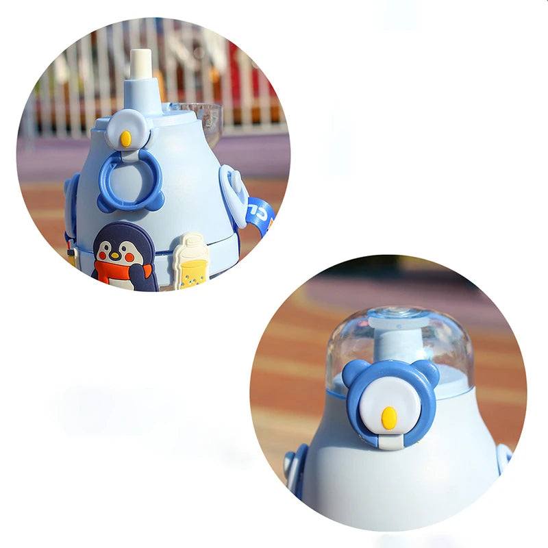 Animated Water Bottle, Summer Water Bottle For Kids, Cute Plastic Kid Water Cup, Water Bottle with Shoulder Strap, Cute Insulated Water Bottles, Portable Kid Drink Mug, Plastic Outdoor School Drink Water Cup, Cute Water Bottles with 3D Stickers