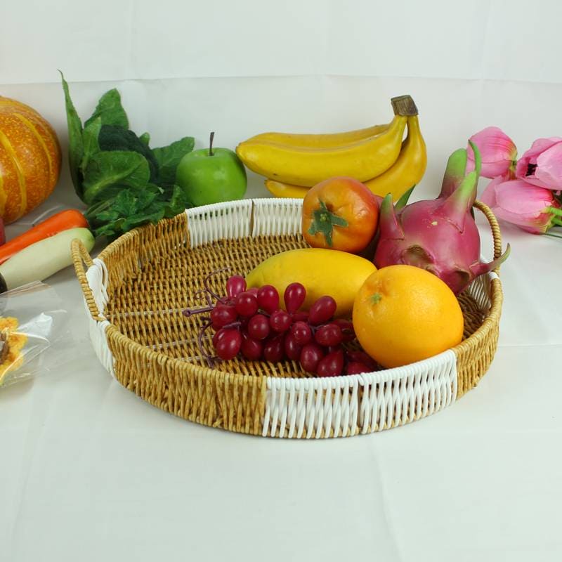 Set Of 3 Oval Rattan Basket, Double Ear Non Woven Imitation Tray, Bread Basket Fruit Basket, Creative Display Snack Storage Basket, Plastic Rattan Lace Bamboo Basket, Kitchen Dining Fruit Plate, Multipurpose Storage Basket