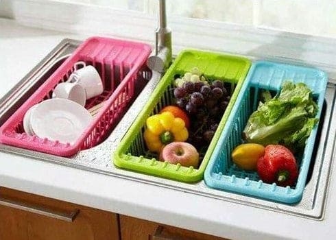 Oversized Sink Drain Basket, Perfect Sink Station Drainer, Multifunctional Sink Filter, Kitchen Colander Fruit Vegetable Washing Basket, Foldable Strainer Collapsible Drainer, Plastic Rectangular Basin Strainer