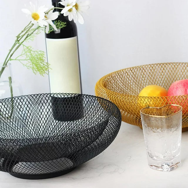Dual Mesh Fruit Basket, Metal Countertop Fruit Holder, Nordic Round Storage Table Basket, Decorative Bowl for Fruit, Vegetables, Appetizer Holder, Double Layer Creative Snack Bowl