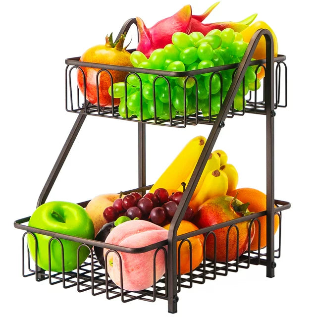 Multifunctional Countertop Basket, 2-Tier Countertop Fruit Basket Bowl, Vegetable Bread Storage Basket for Kitchen, Dining Table, Kitchen Pantry Organizers Shelf