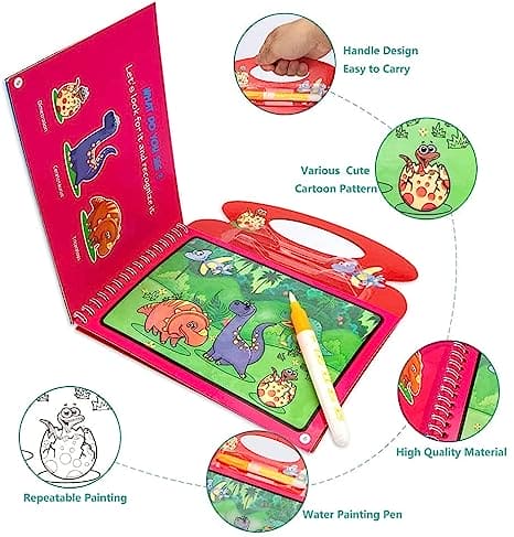 Reusable Magic Water Book, Creative Children Magical Drawing Books with Pen, Water Reveal Activity Book for Kid, Painting Color Wonder Coloring Book, Child Educational Toy Magic Book Water Painting