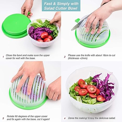 Salad Cutter Bowl, Snap Salad Cutter Bowl, Multifunctional Fast Strainer Salad Cutter Bowl, Household Fruit Salad Bowl, Button Style Salad Cutting Bowl, Strainer Fresh Salad Slicer Bowl, Magical Salad Maker