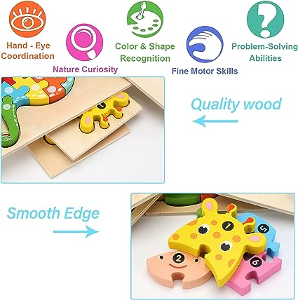 Jigsaw 3D Puzzle Set, Animal Cartoon 3D Puzzle Toys, Blocks Matching Toys, Hand Grip Plate Toddler Toys, Montessori Wooden Puzzles For Children, Kids Educational Learning Jigsaw Puzzle