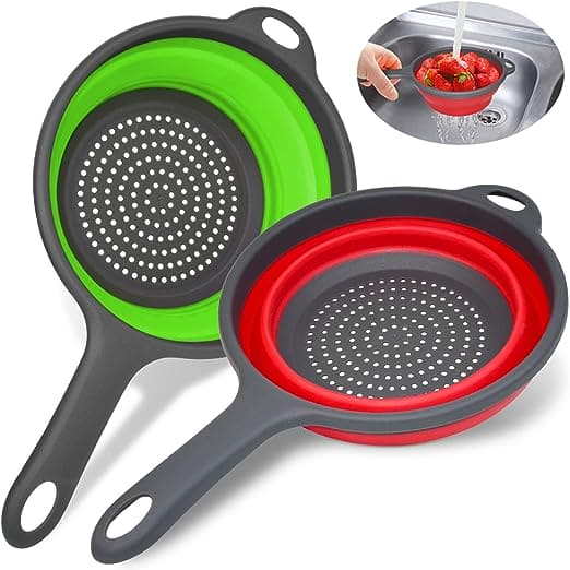 Foldable Colander Basket, Folding Vegetable Fruit Washing Basket Drain Strainer, Extendable Kitchen Colander Strainer With Handle, Round Kitchen Strainer for Draining, Over The Sink Vegetable/Fruit Flexible Strainer,  Folding Heat Resistant Colander