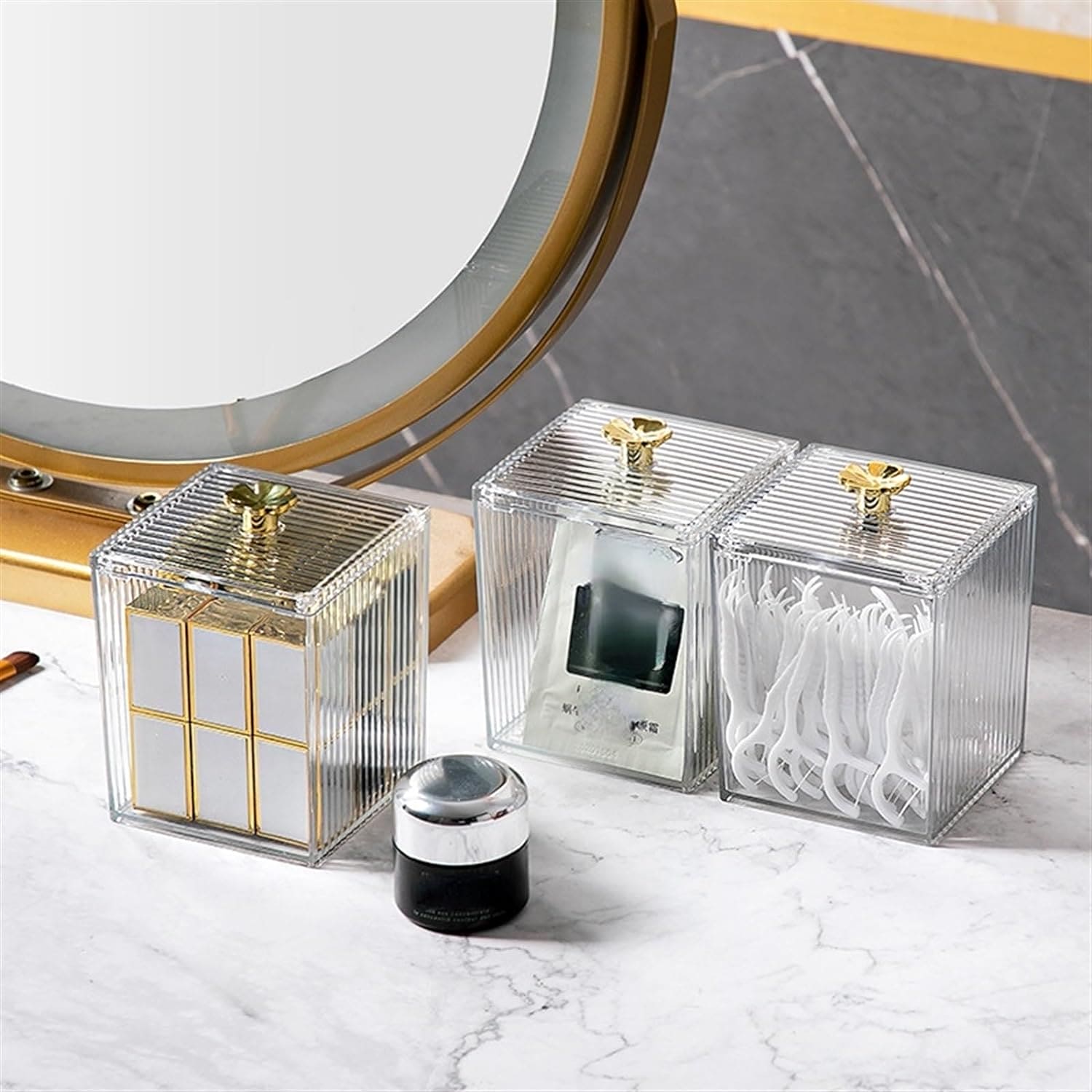 Acrylic Square Swab Storage Box, Makeup Cotton Pad Storage Box, Single Cell Clear Case, Cosmetics Jewellery Bathroom Container, Multifunctional Luxury Jar With Lid Storage, Bathroom Canisters Vanity Organizer, Transparent Cosmetic Storage Box